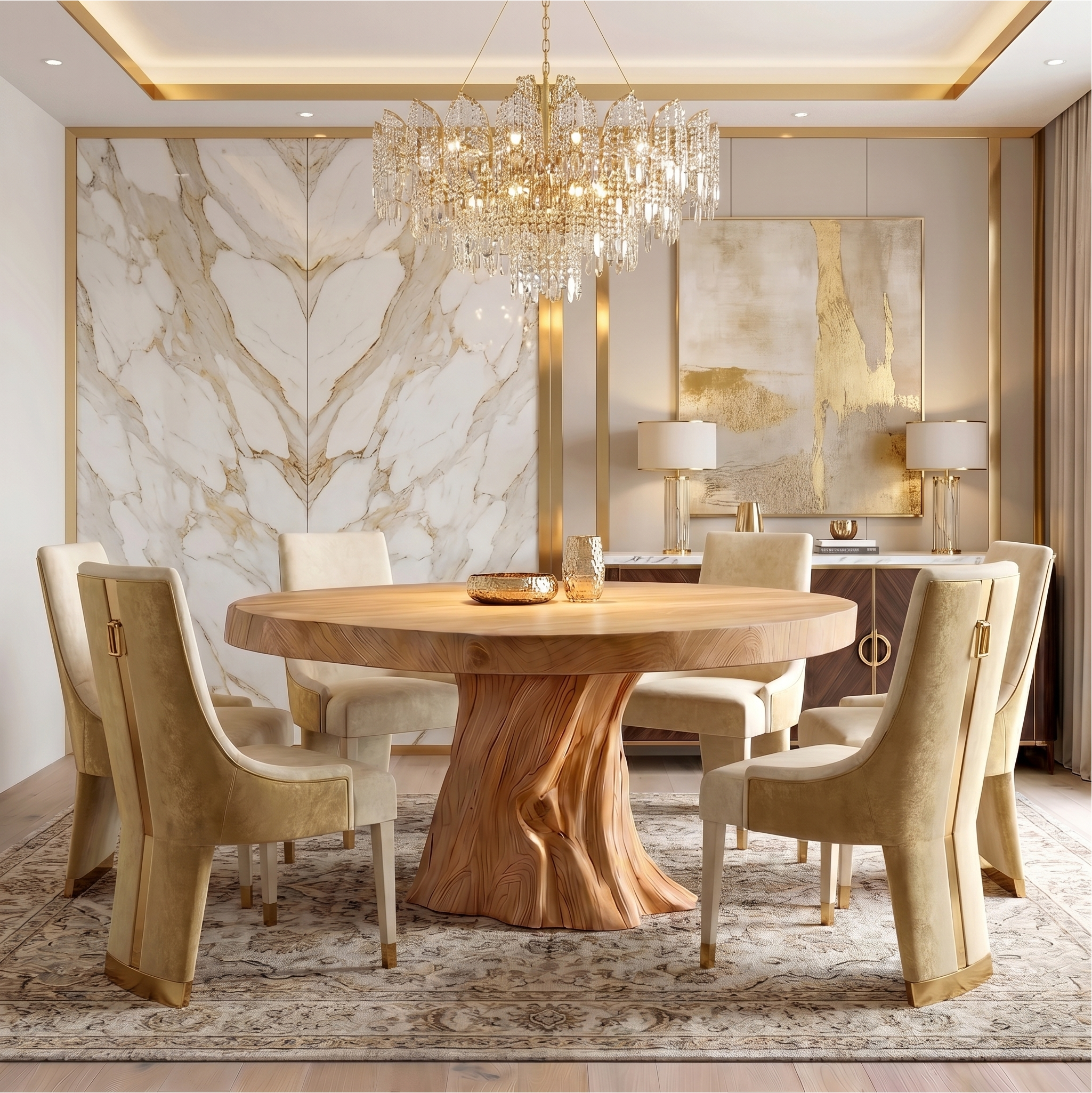 Rustic Modern Round Dining Table With Sculptural Wood Base For Dining Room SINLSADT179
