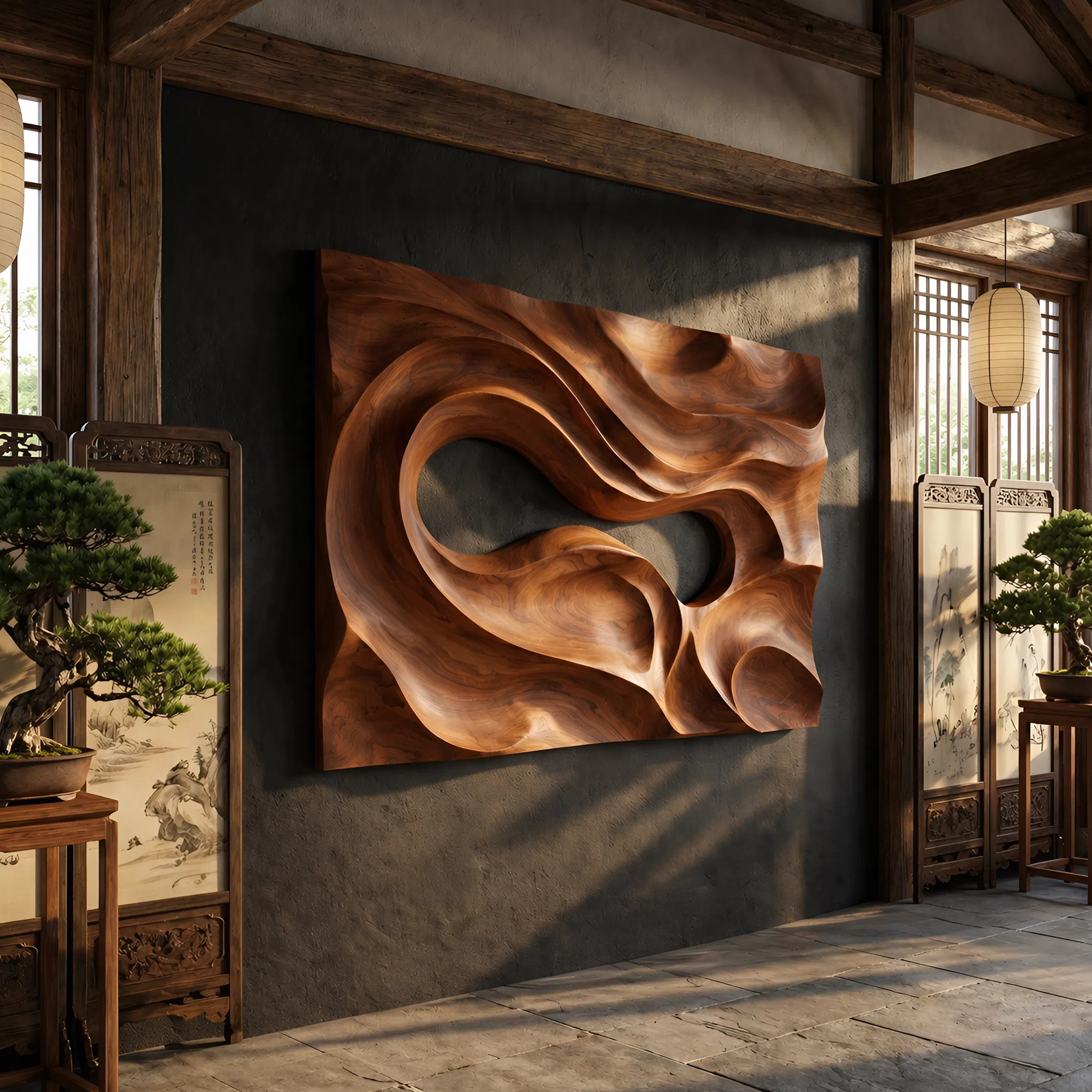 Mid Century Carved Wall Art Panel For Living Room SILDTTNWA072