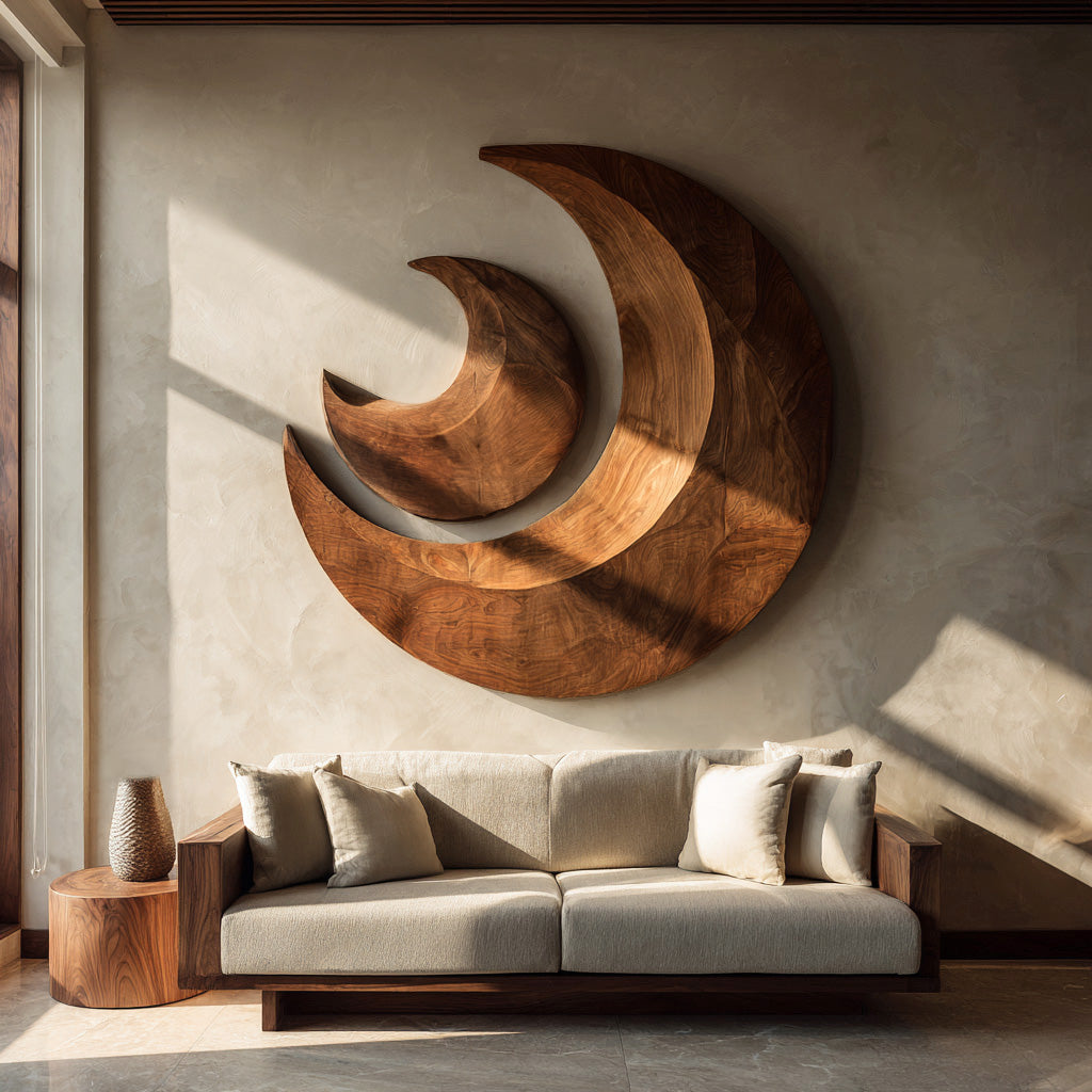 Organic Crescent Moon Wood Wall Art For Living Room RTTHHNWA203