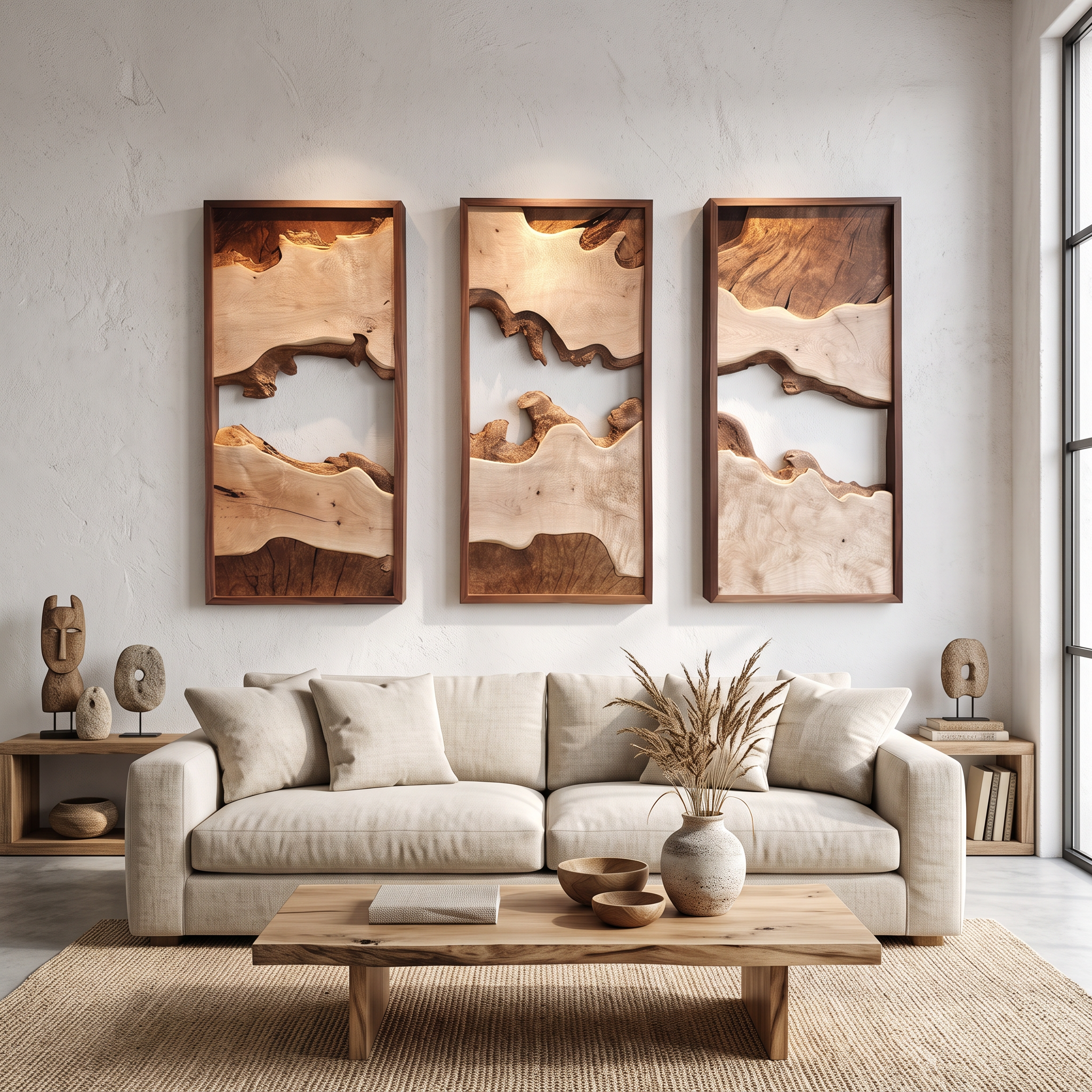 Modern Solid Wood Wall Art Set Abstract Landscape Living Room SINLSAWD002