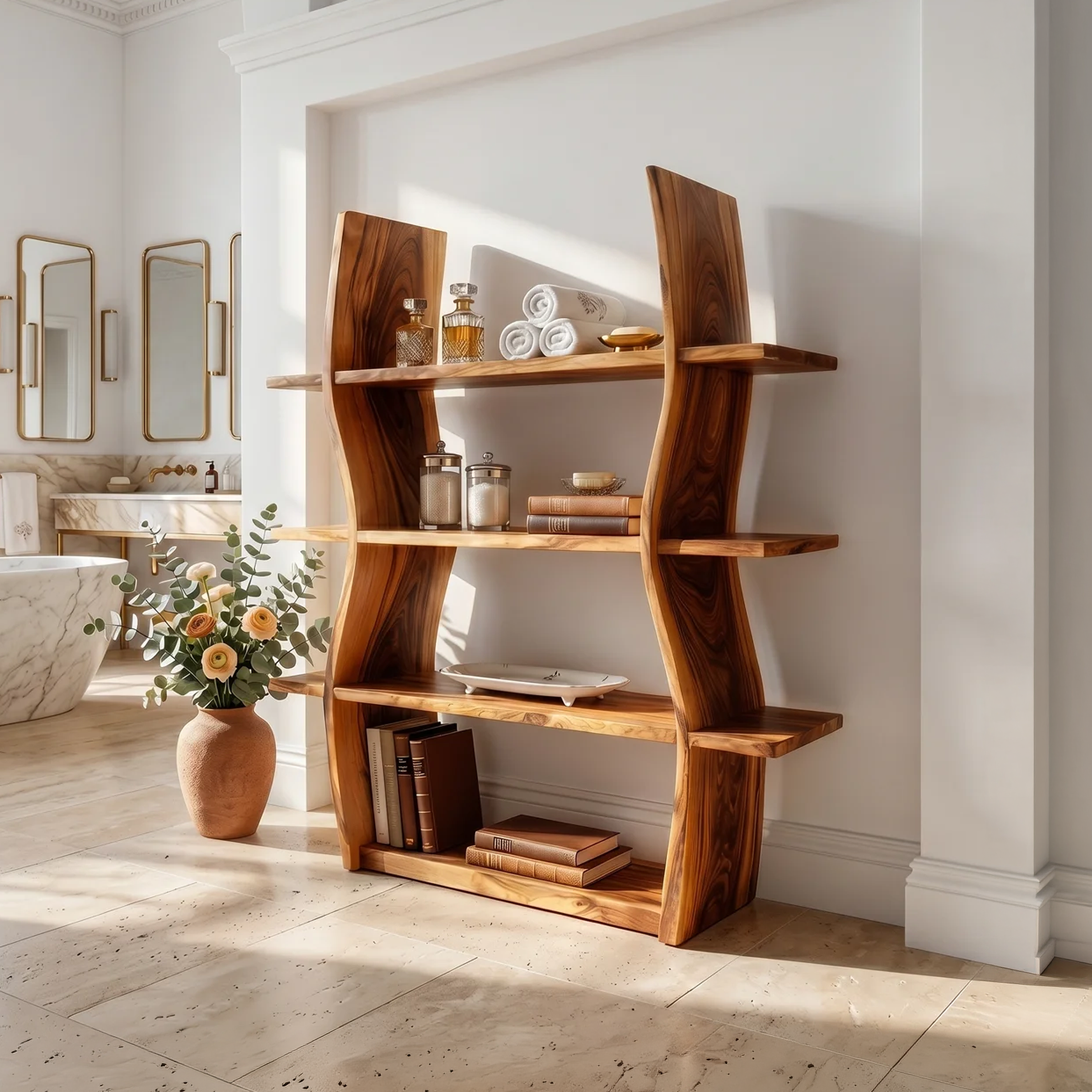 Elegant Wooden Storage Shelf In Wave Design SILDTTRBS045