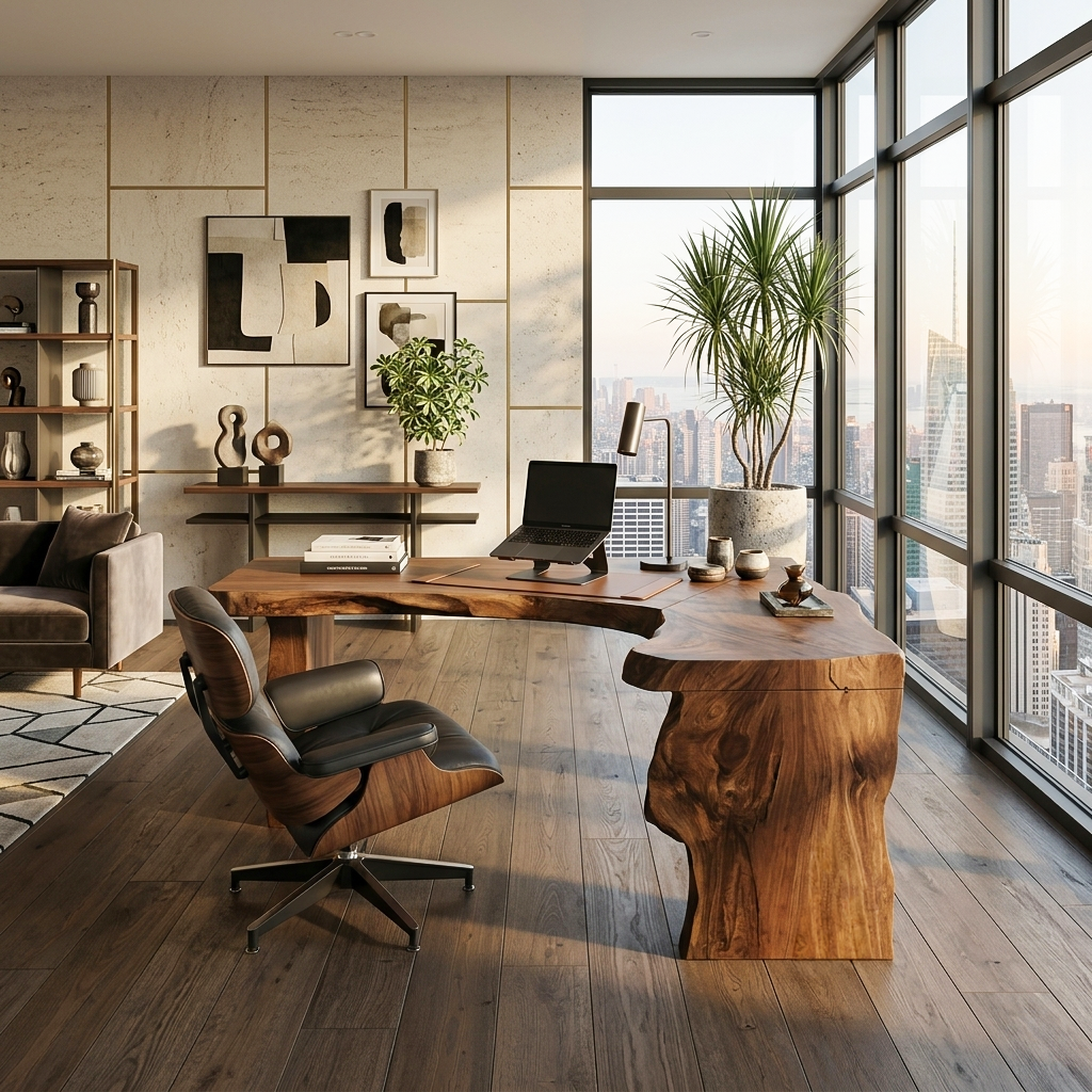 Rustic Live Edge L Shaped Desk For Home Workspace SITHTTDE046