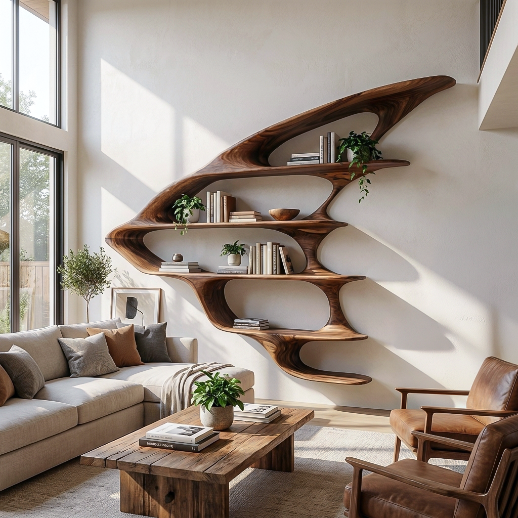 Wooden Floating Bookshelf Unique Design For Living Room Wall RTTHTTBS133