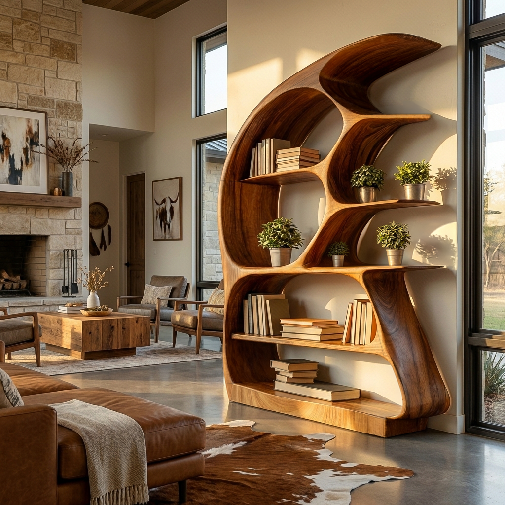 Contemporary Sculptural Wood Bookshelf For Living Room Decor RTTHTTBS139