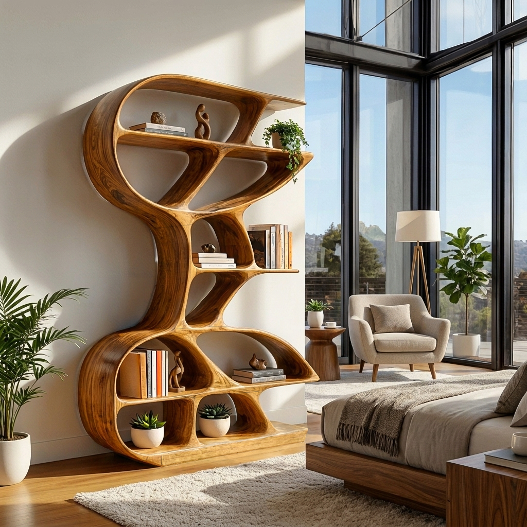 Wooden Bookshelf Unique Sculptural Design For Modern Living Room RTTHTTBS141