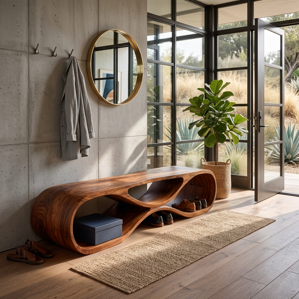 Wooden Bench Organic Sculptural Design For Home RTTHTTCHR092