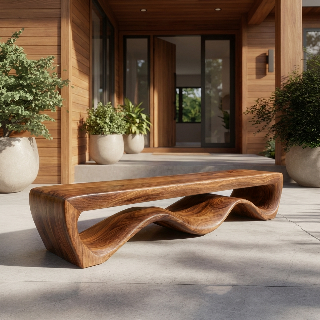 Modern Wooden Bench With Flowing Base For Hallway RTTHTTCHR100