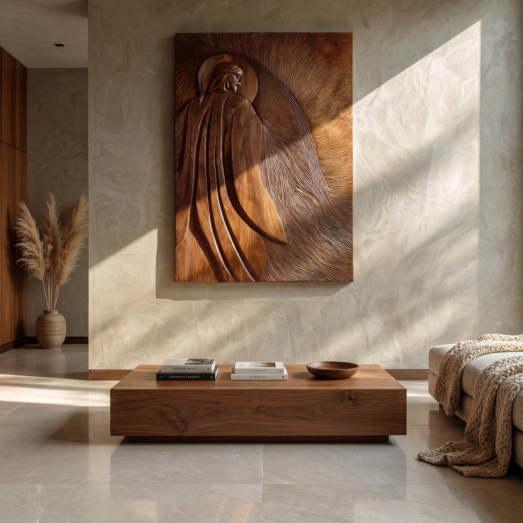 Contemporary Wooden Wall Art With Carved Figure For Living Room RTTHHNWA199
