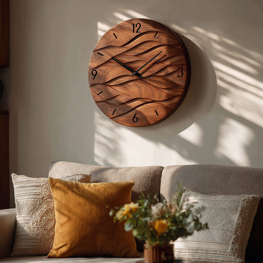 Organic Modern Wood Wave Wall Clock For Living Room RTTHHNWAC018