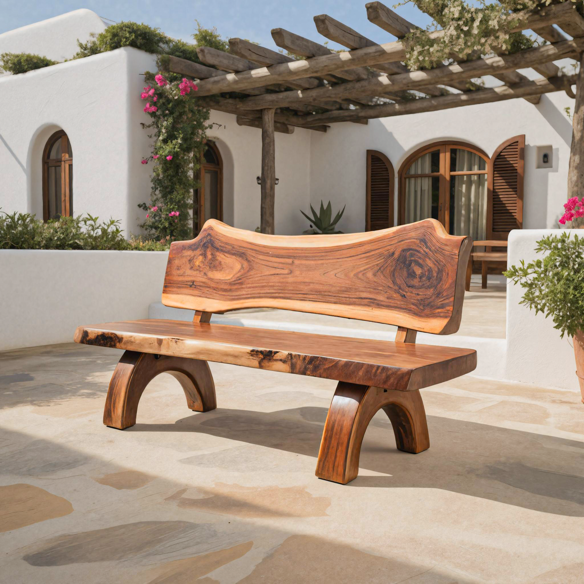 Rustic Live Edge Bench With Backrest For Patio Garden Courtyard SITHTTCHR011