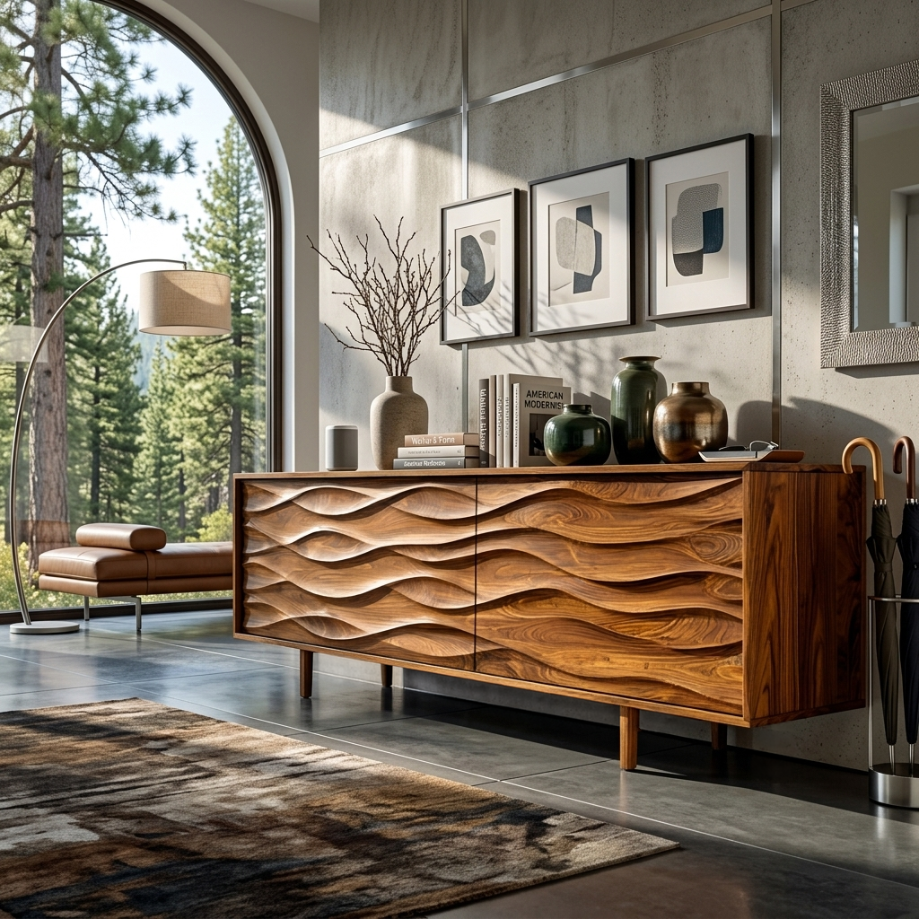 Contemporary Sideboard With Carved Wave Front Panels For Home RTTHTTSD054