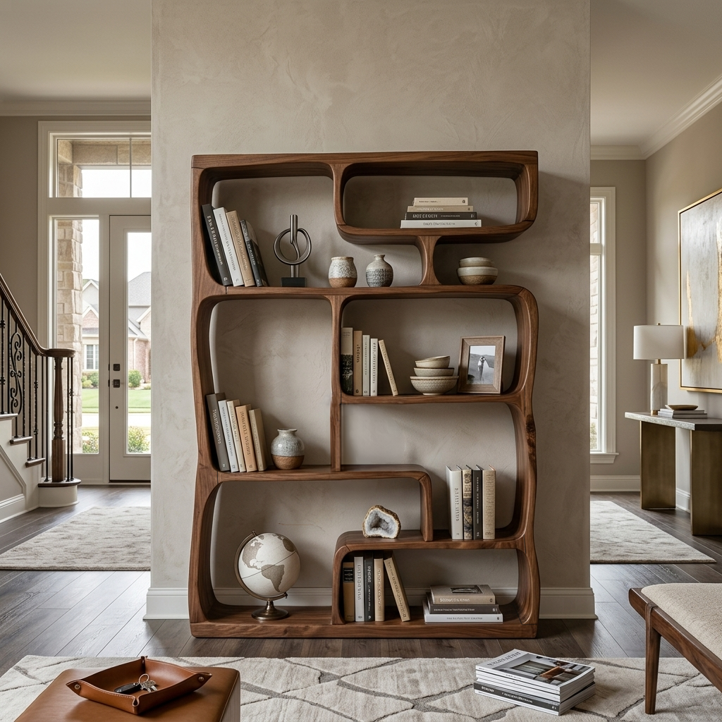 Modern Sculptural Bookshelf With Geometric Design For Living Room SITHTTBS037