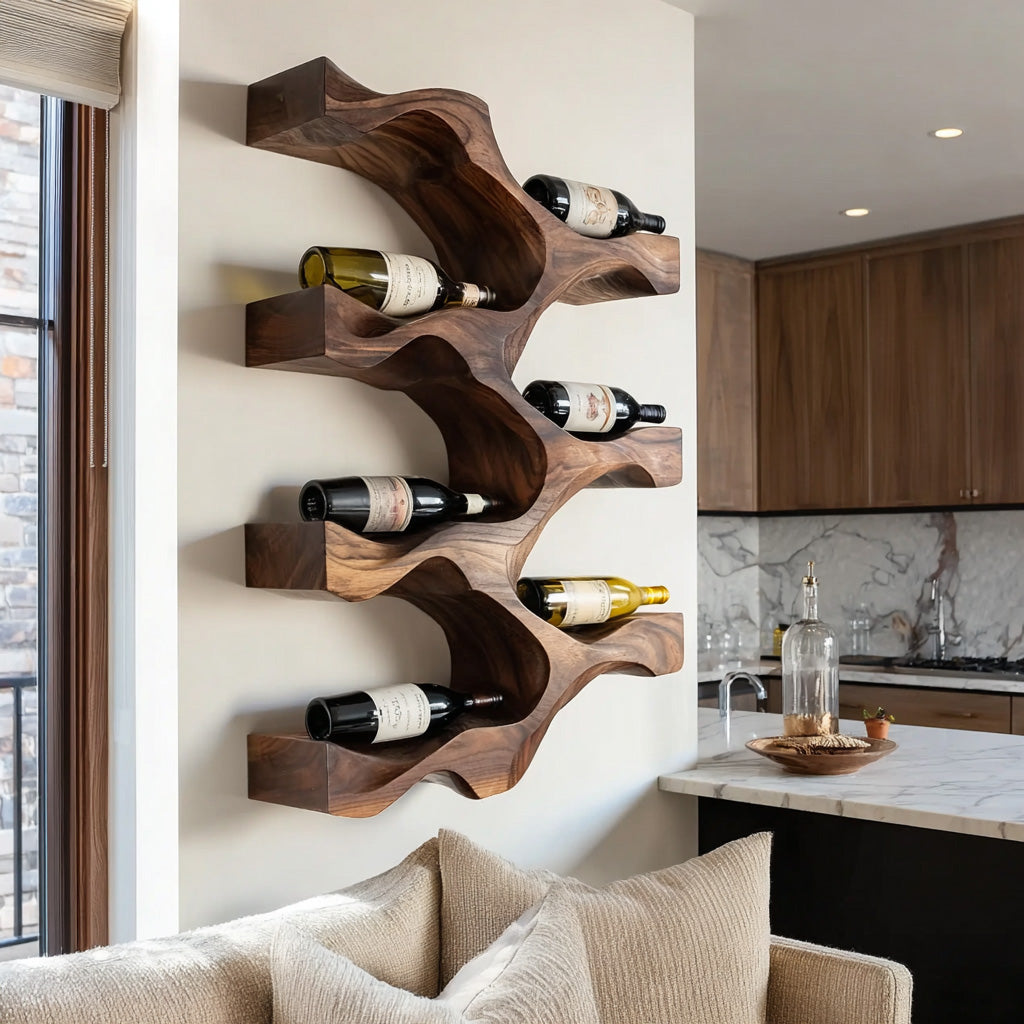 Artistic Natural Wood Wine Rack For Modern Kitchen Wall Decor RTTHHNWH010