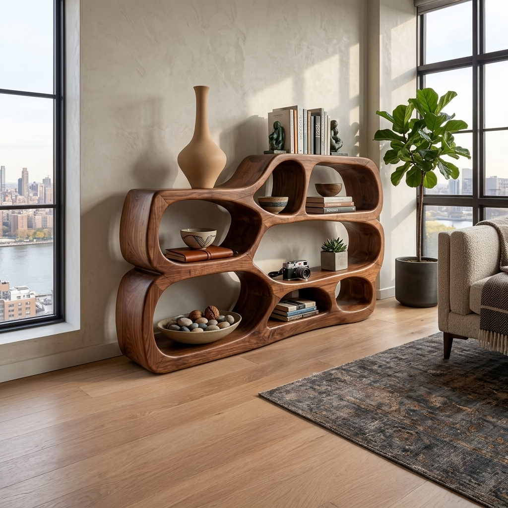 Artistic Curved Bookshelf For Living Room Styling RTTHTTBS043
