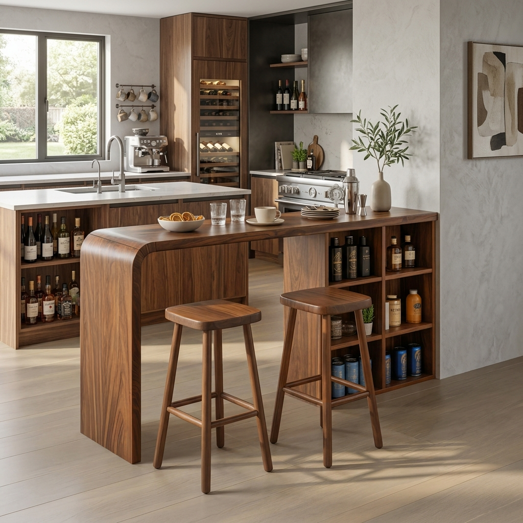 Modern Wooden Bar Table With Storage For Kitchen Or Home Mini Bar SITHTTBTA003