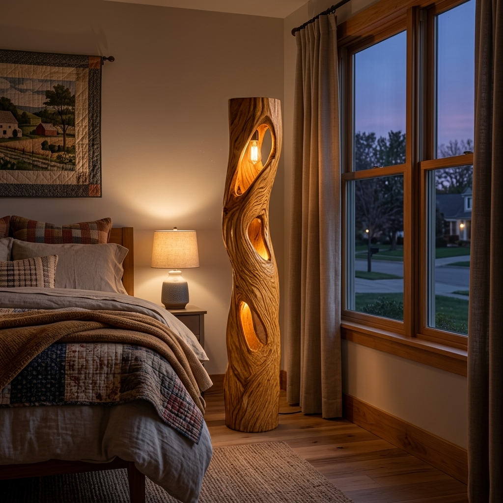 Rustic Sculptural Wooden Floor Lamp For Home Decor RTTHTTLAM050