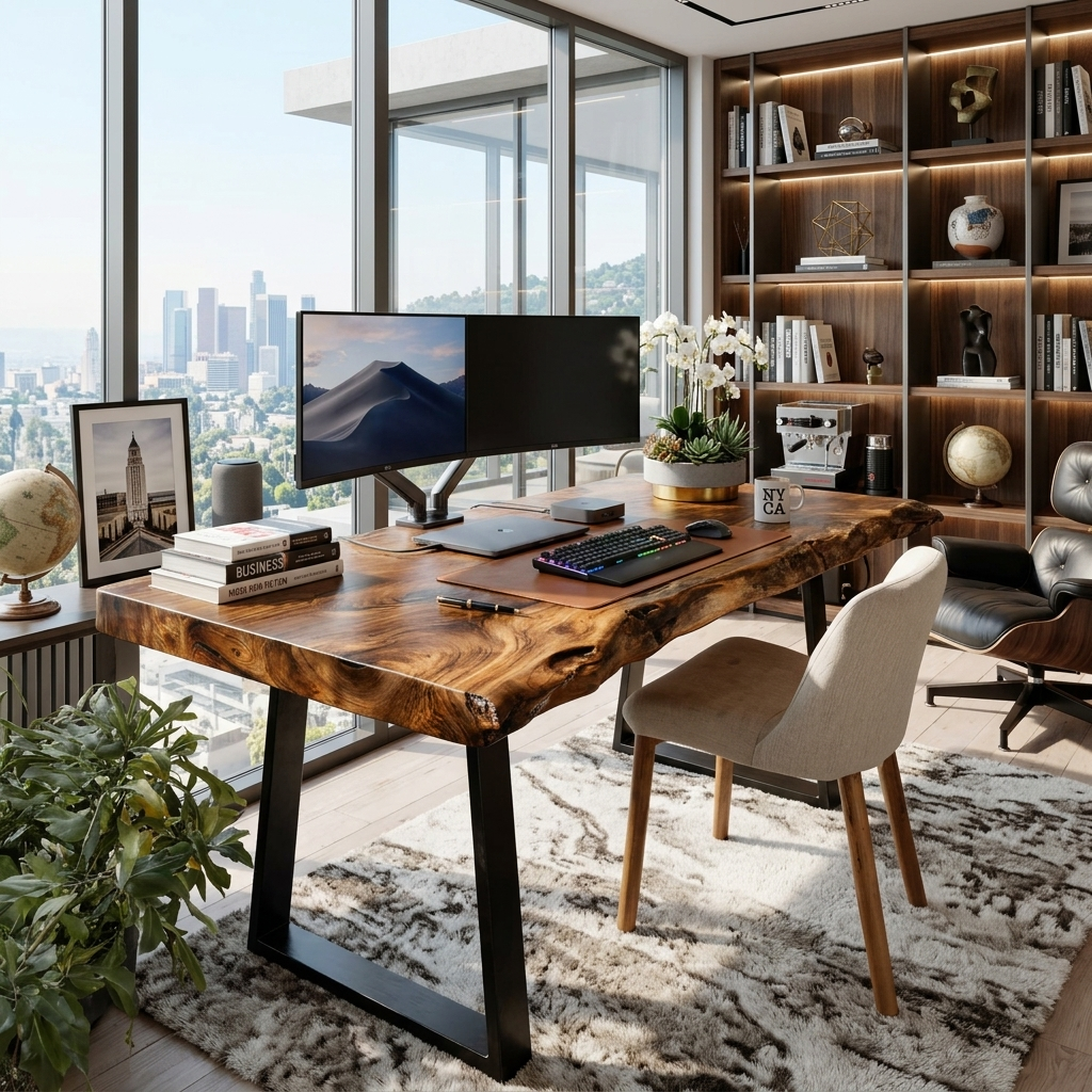 Modern Live Edge Wooden Desk With Metal Legs For Home Office Or Studio SITHTTDE033