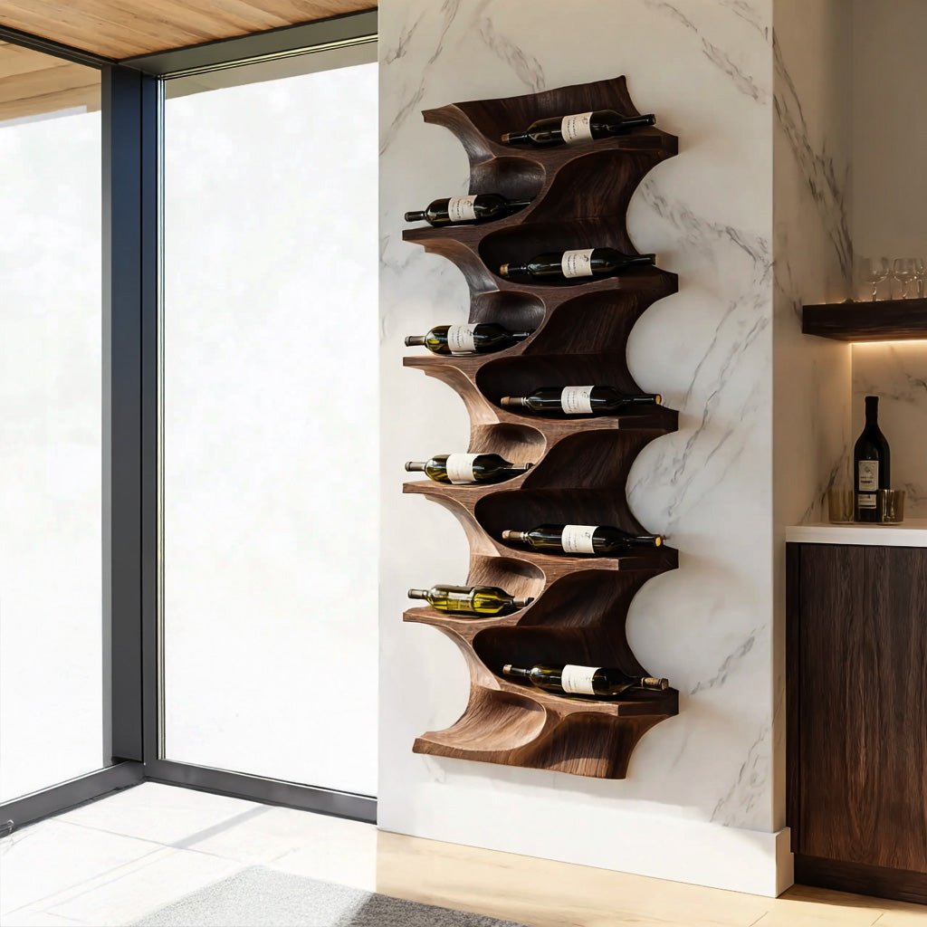 Contemporary Natural Wood Wine Rack For Dining Room Wall Display RTTHHNWH009