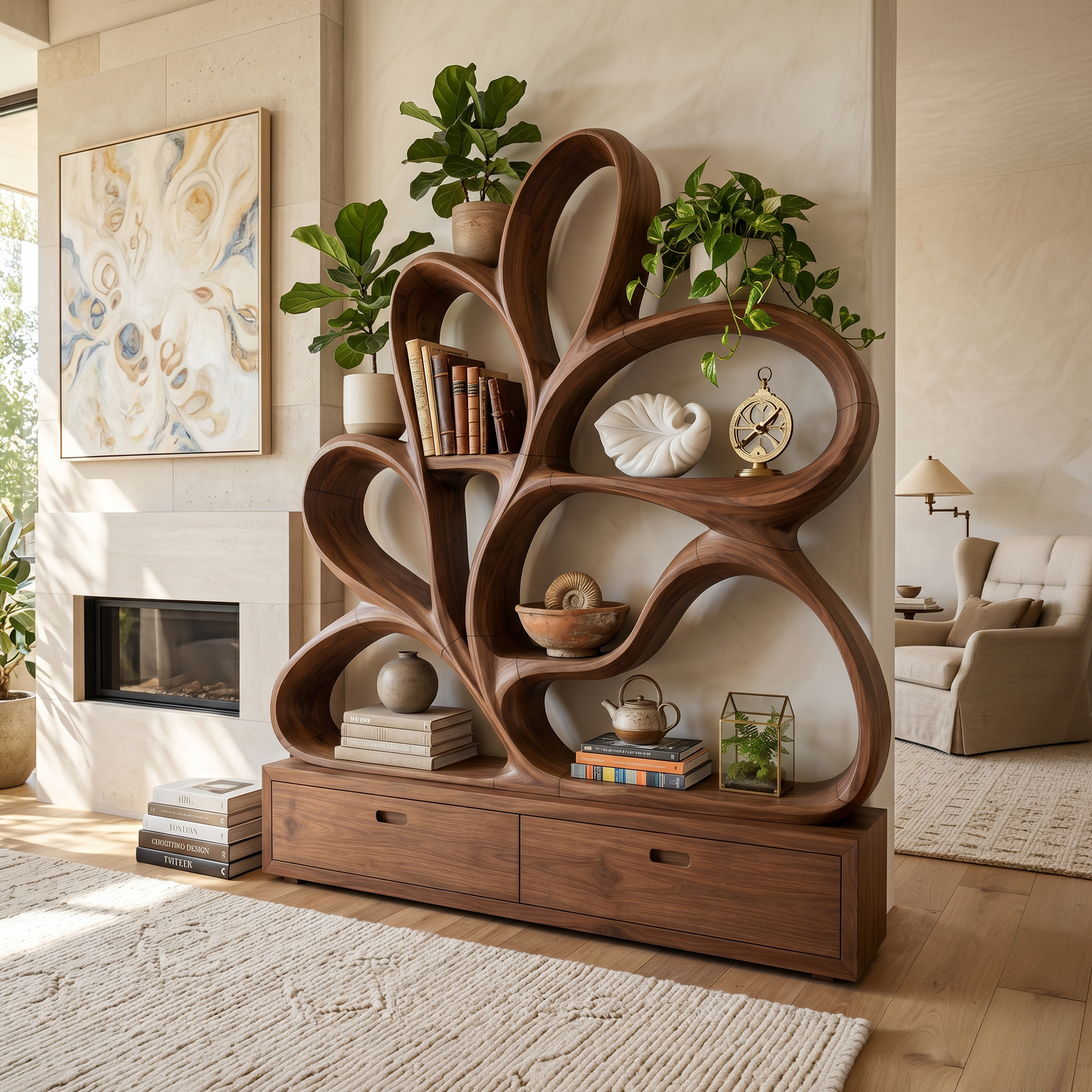 Organic Curved Bookcase For Modern Living Room SILDTTNBS041