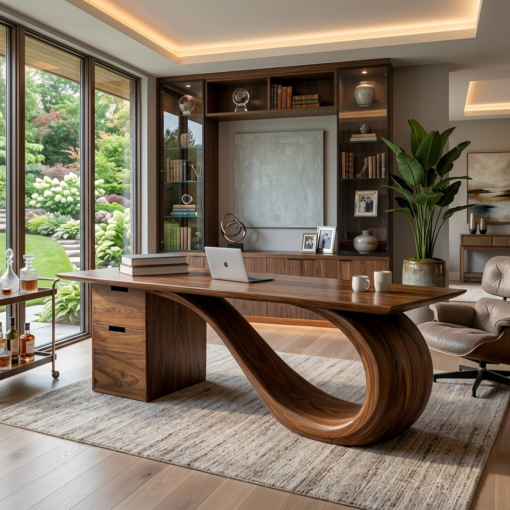 Modern Wooden Desk With Curved Base For Office RTTHTTDE075