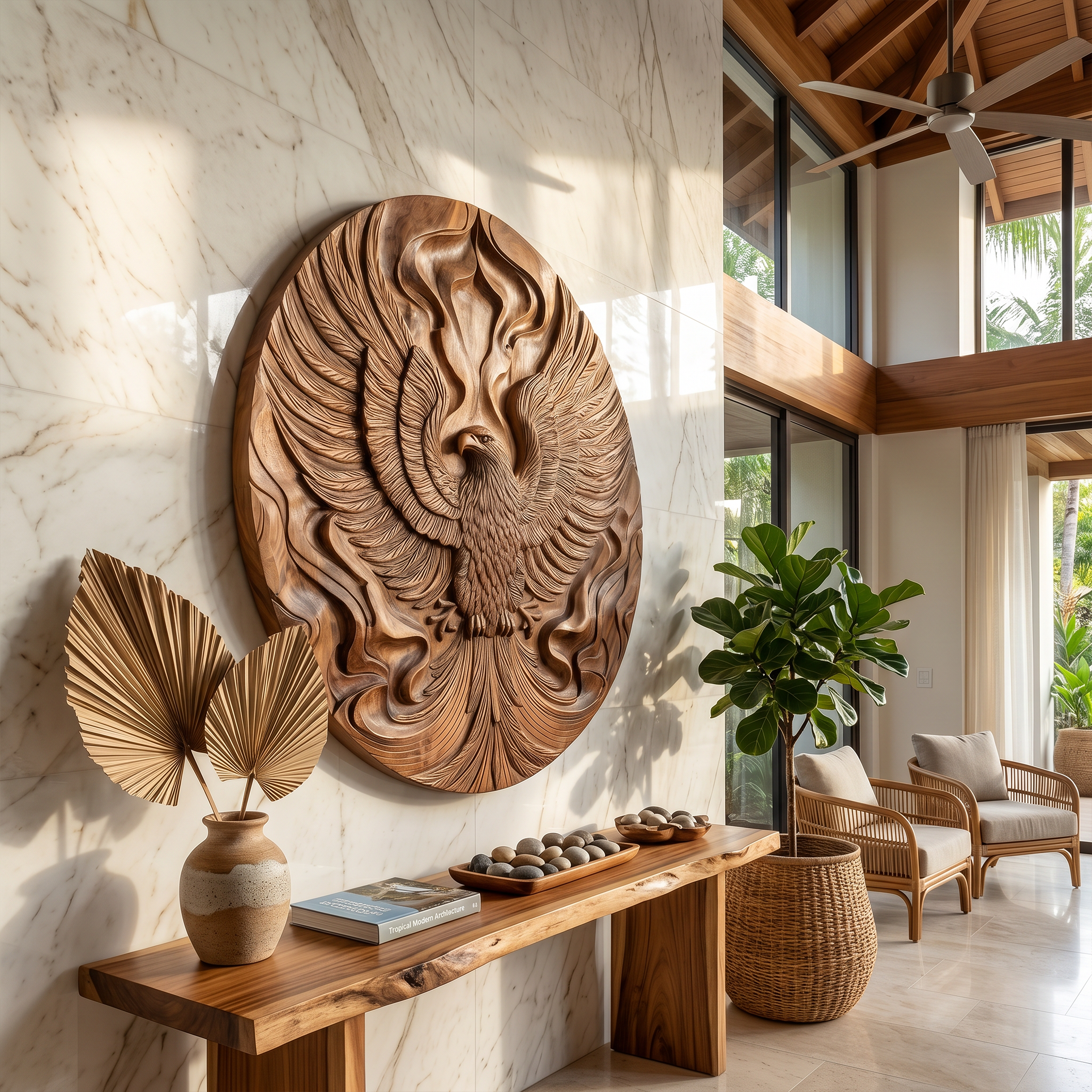Majestic Phoenix Wood Wall Art Tropical Modern Villa Interior Decor SILDTTRWA114