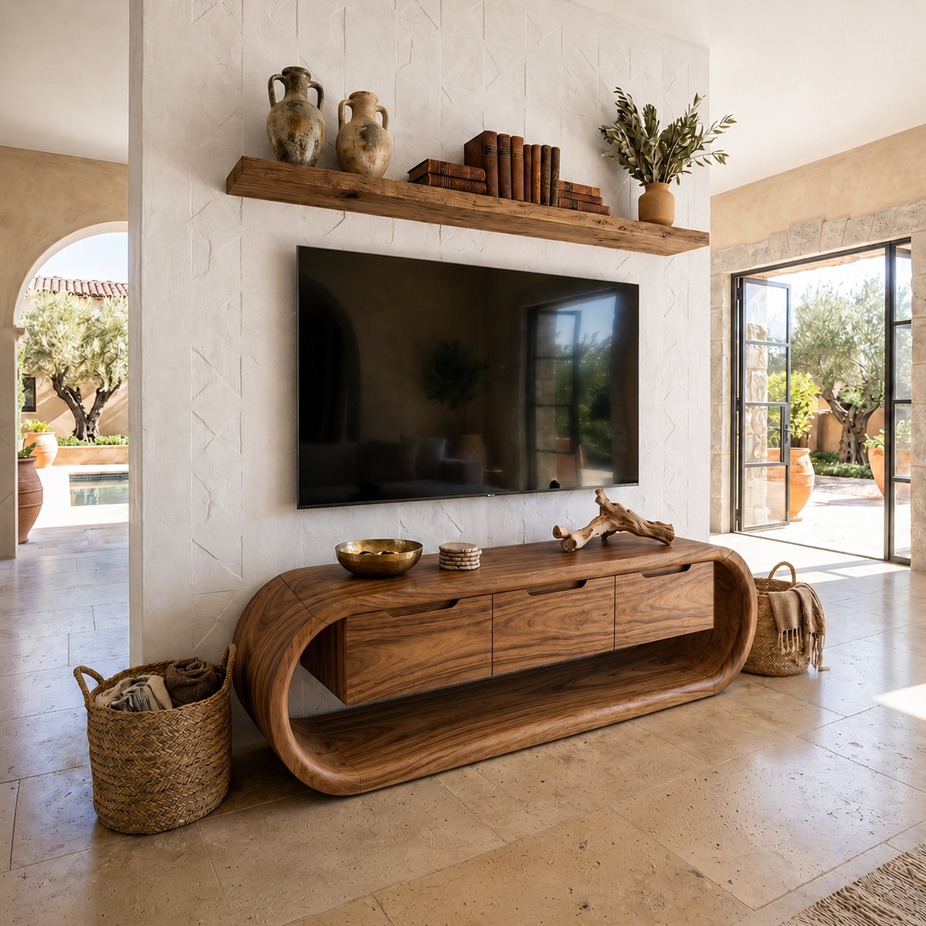 Coastal Greek Island TV Stand For Santorini Style Living Room SILDTTRTVC101