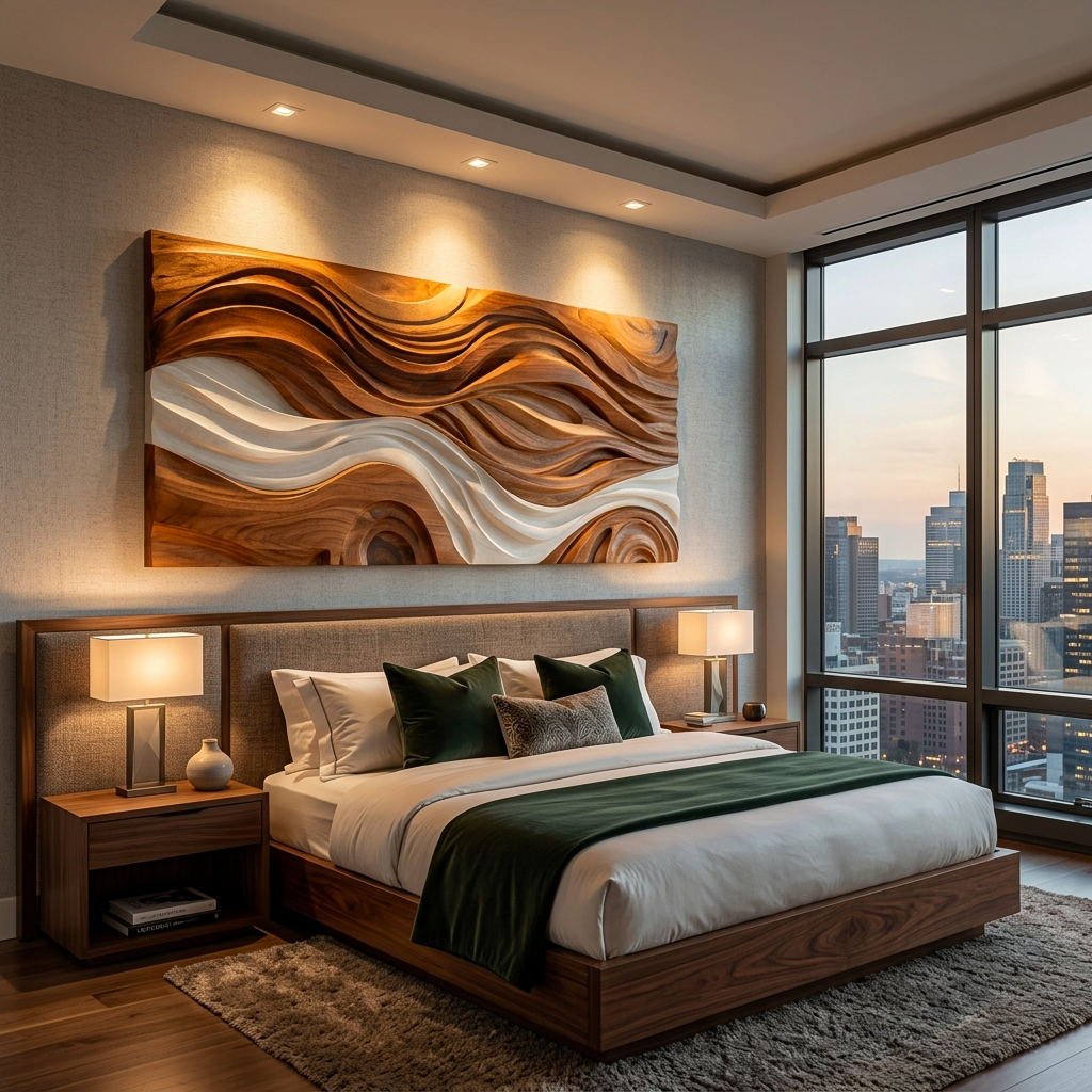 Modern Natural Wood Wall Art Wave Design For Living Room RTTHTTWA122