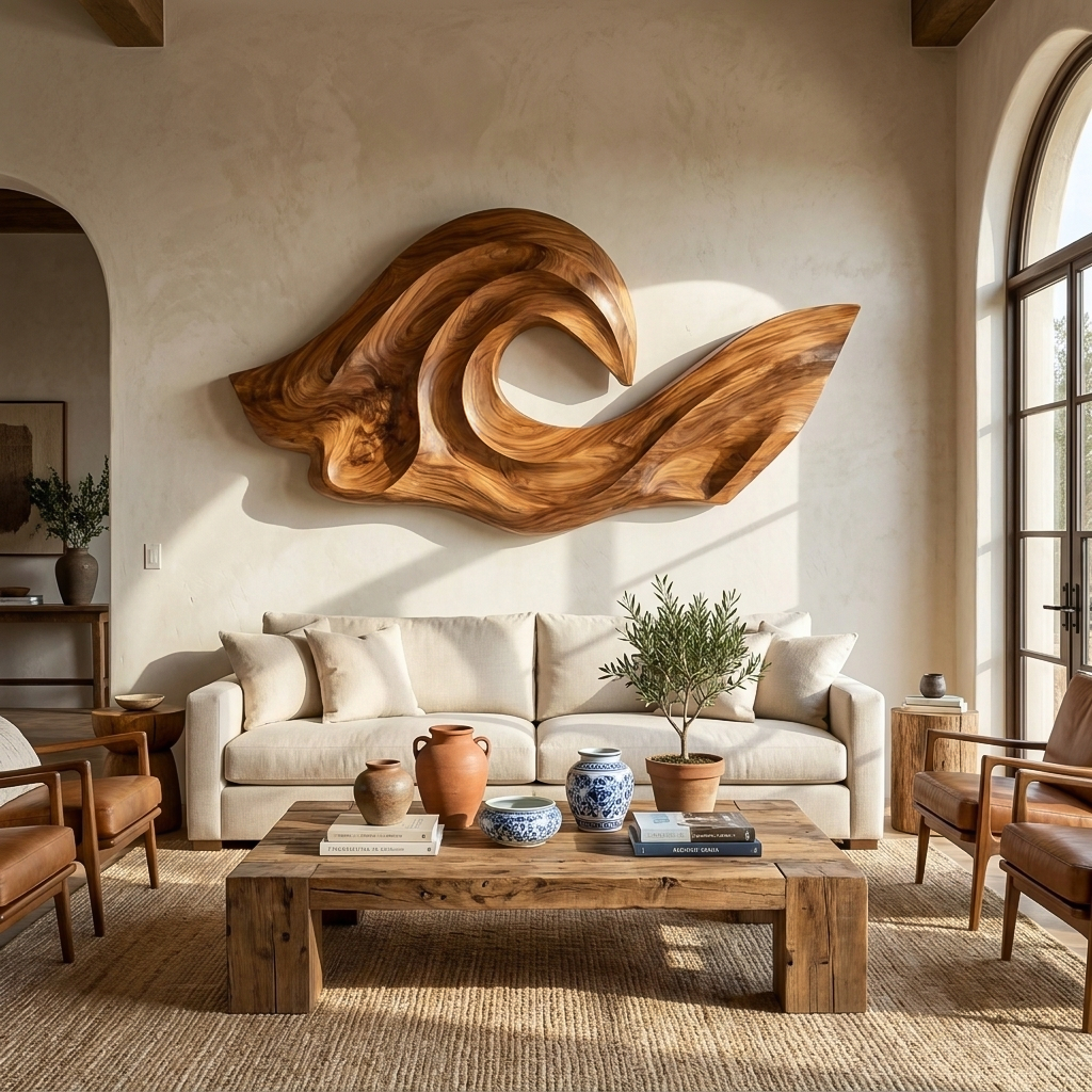 Ocean Wave Inspired Wood Wall Art For Living Room Decor RTTHTTWA138