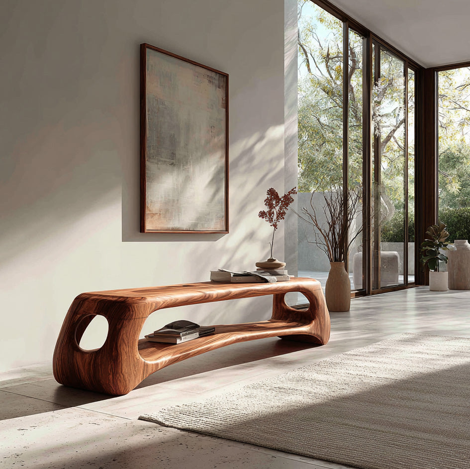 Minimal Natural Wood Gallery Bench For Living Room RTTHHNCHR126