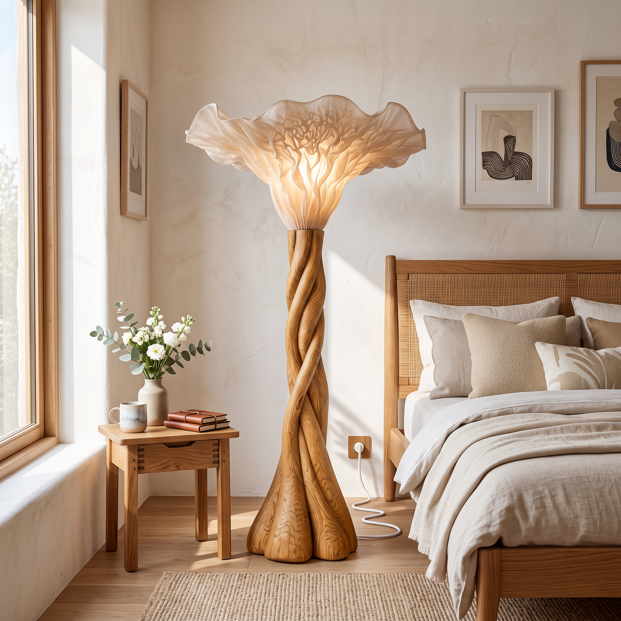 Modern Organic Wooden Mushroom Floor Lamp For Bedroom SINLSAFLP142