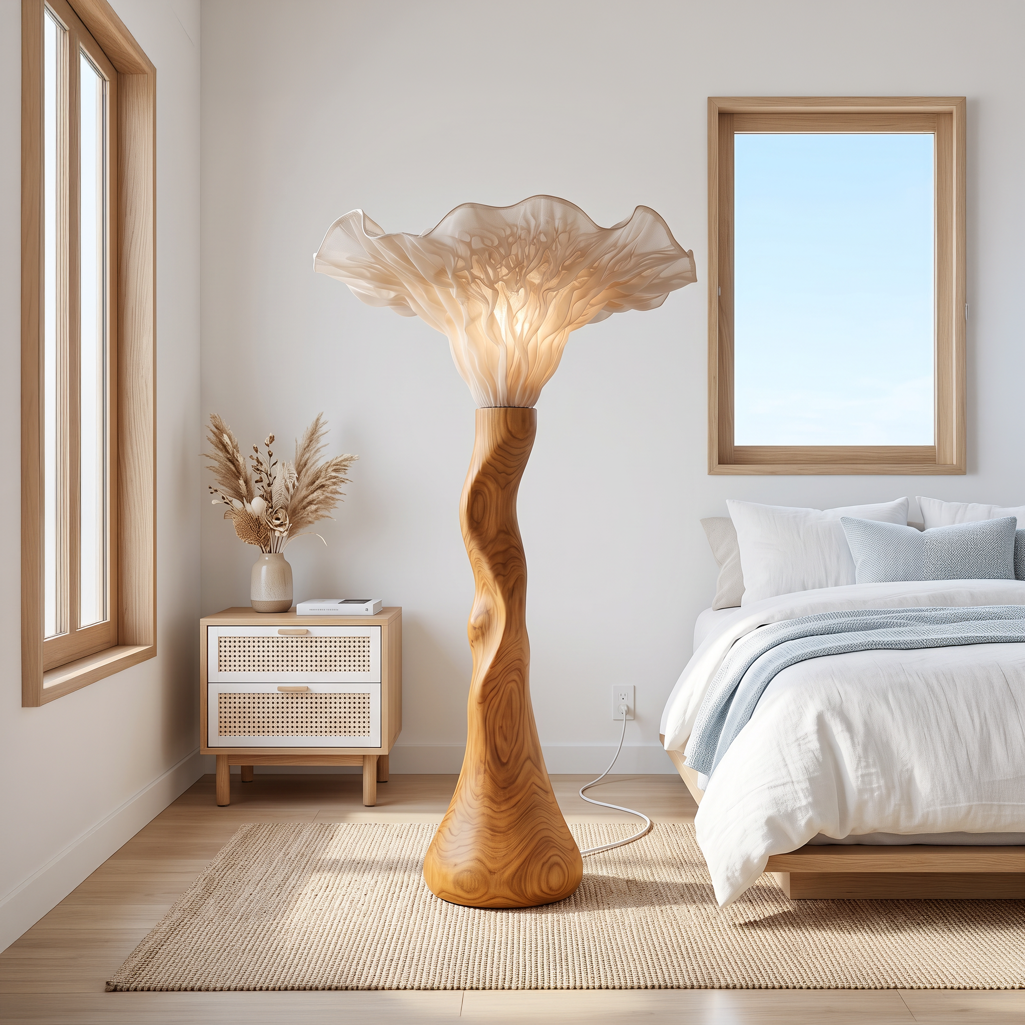 Farmhouse Sculptural Wooden Mushroom Floor Lamp For Bedroom SINLSAFLP143