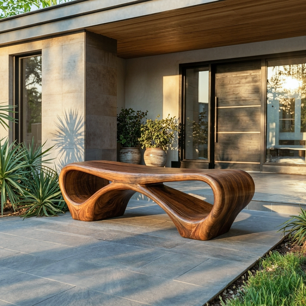 Modern Sculptural Outdoor Bench With Curved Design For Garden SITHTTGDB006