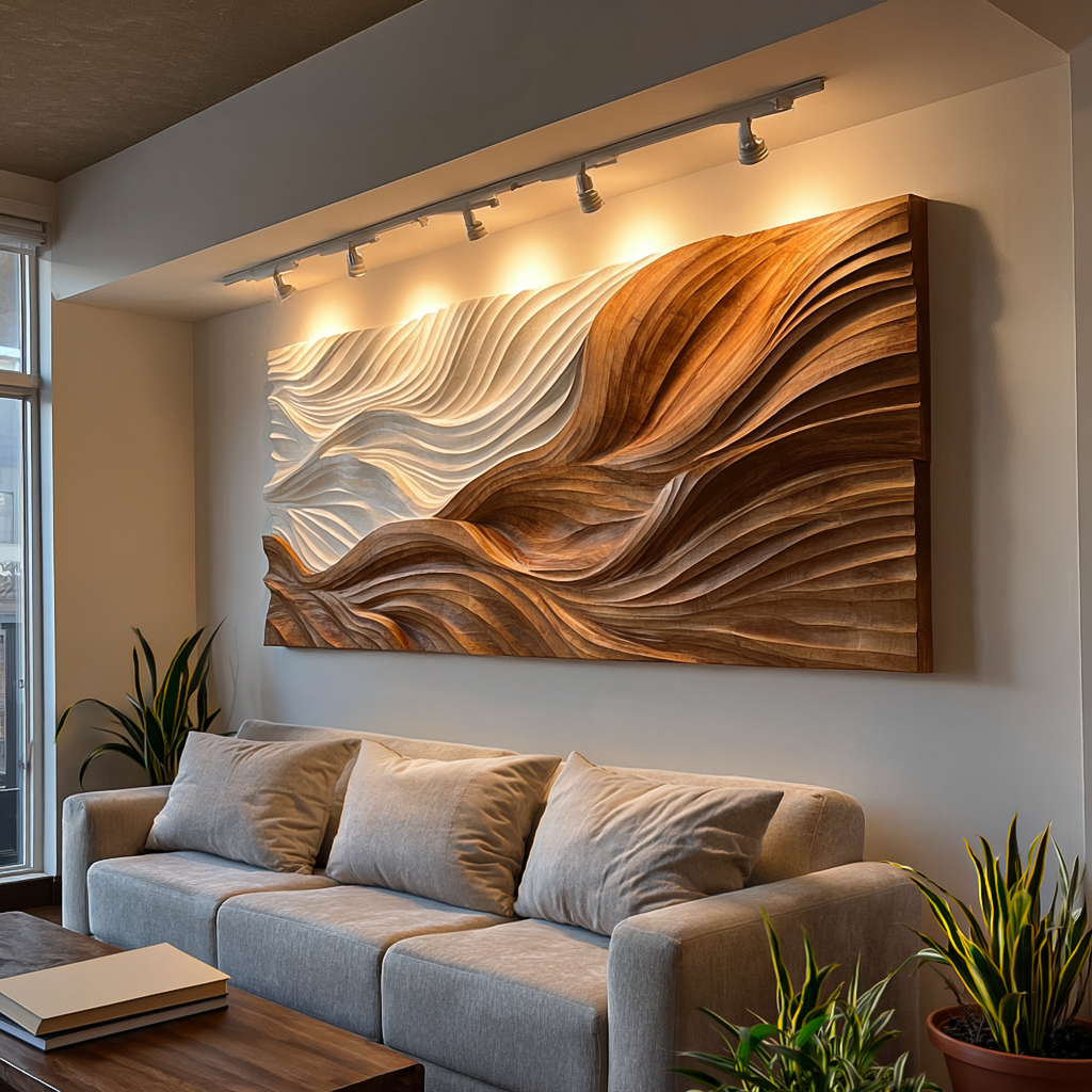 Modern Wooden Wall Art With Carved Wave For Home Decor RTTHTTWA126