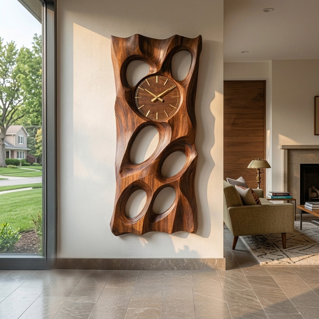 Wooden Wall Clock With Openwork Design For Living Room RTTHHNWAC031