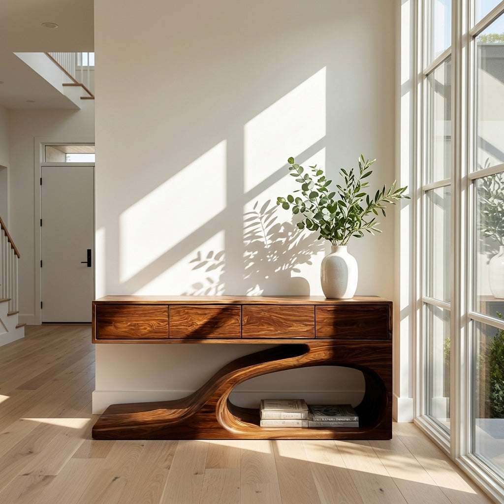 Contemporary Wooden Console Table With Unique Base For Living RTTHHNCS036