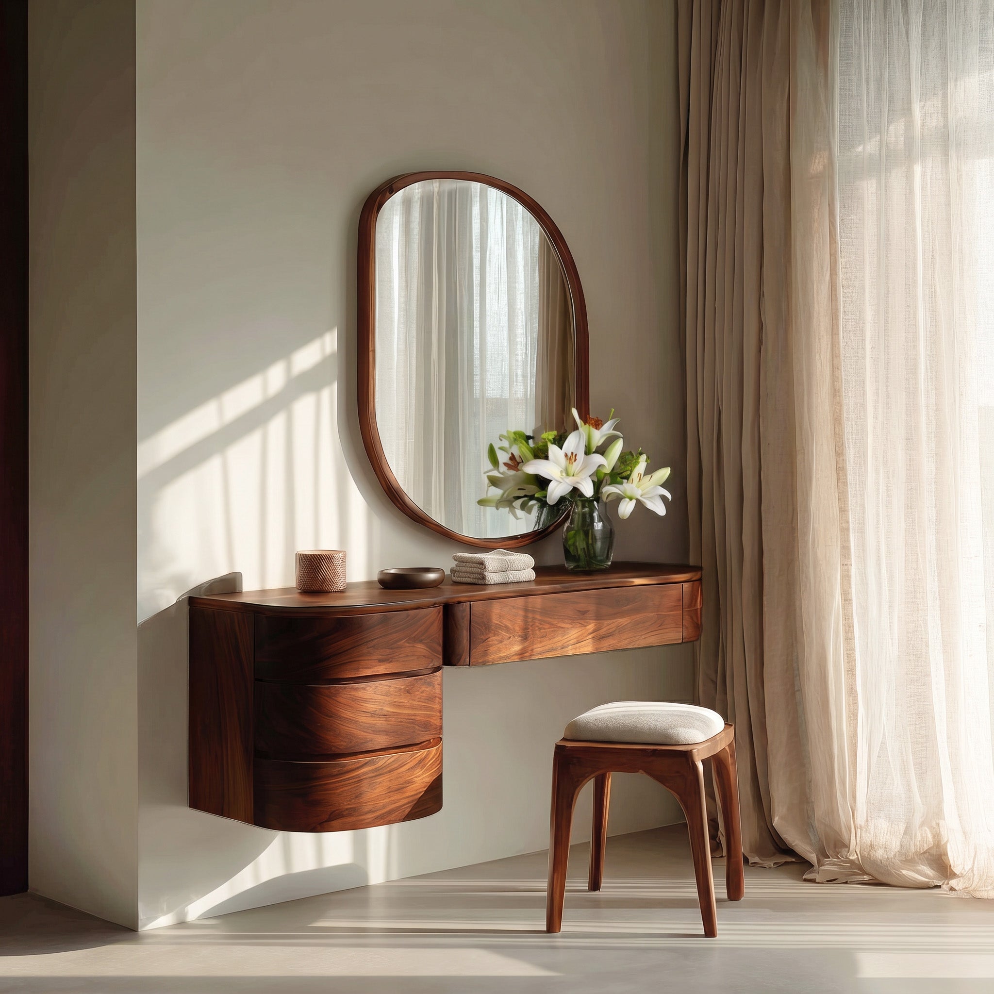 Minimalist Wall Mounted Vanity With Drawer For Sunlit Bedroom RTTHHNVAN021