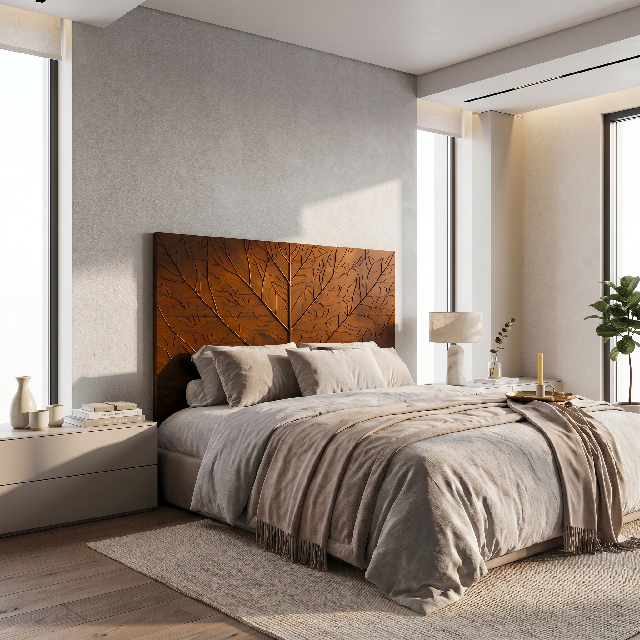 Contemporary Tree Ring Headboard Wooden Bed Headboard For Bedroom SINLSAHB039