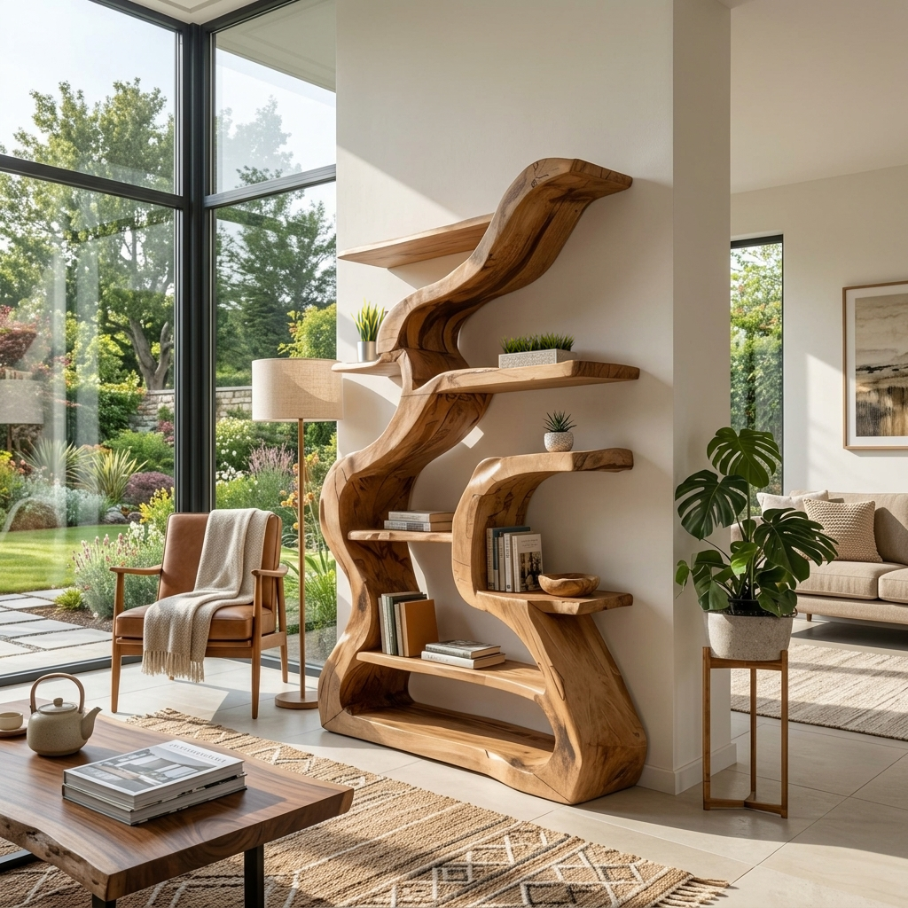 Organic Sculptural Bookshelf With Curved Design For Living Room SITHTTBS033