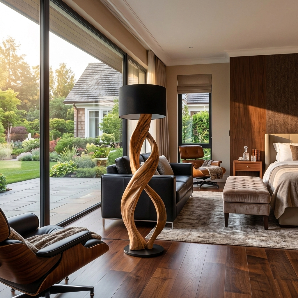 Artistic Twisted Wooden Floor Lamp For Contemporary Living Room SITHTTLAM017