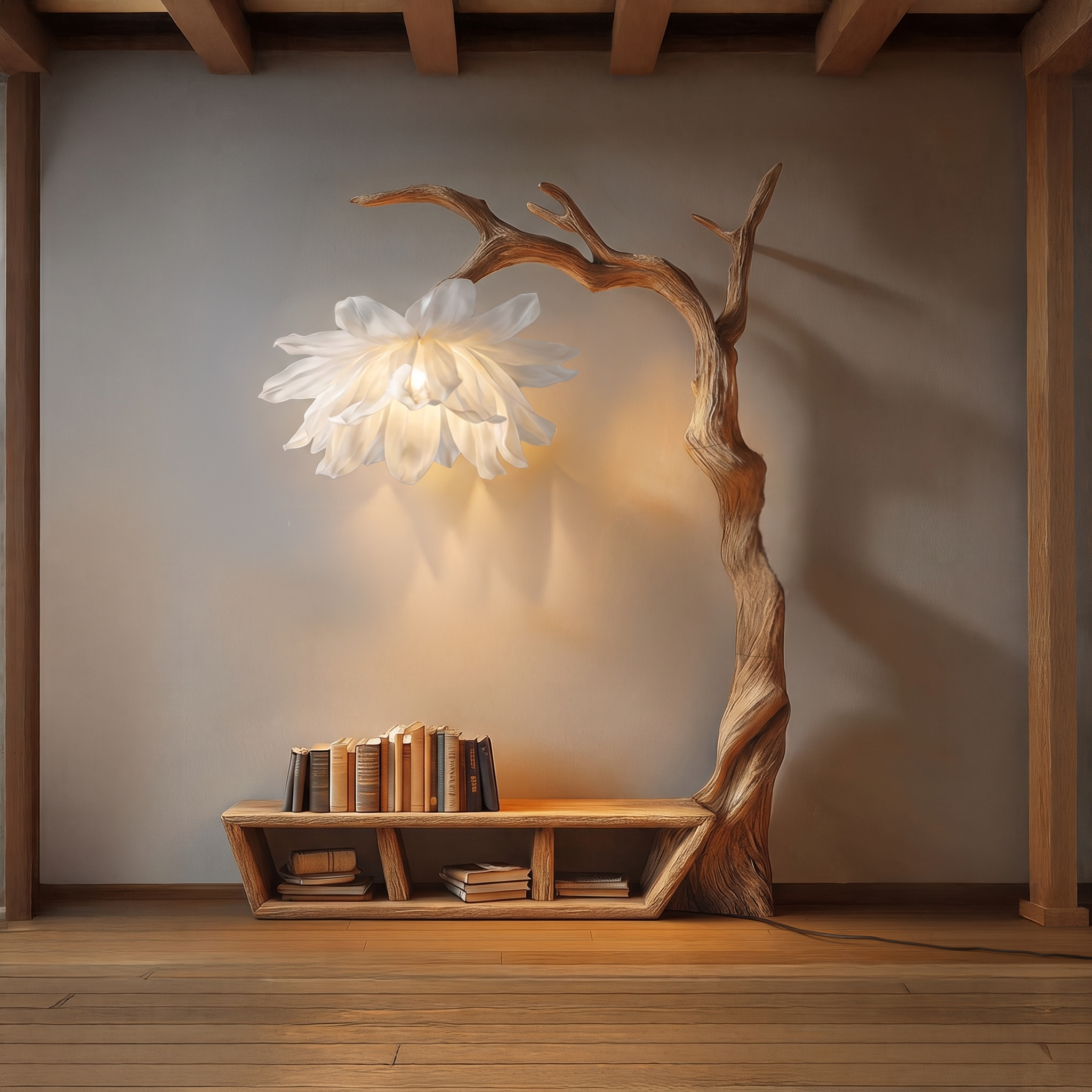 Rustic Organic Tree Bench Bookshelf Living Room Or Entryway SINLSATB516