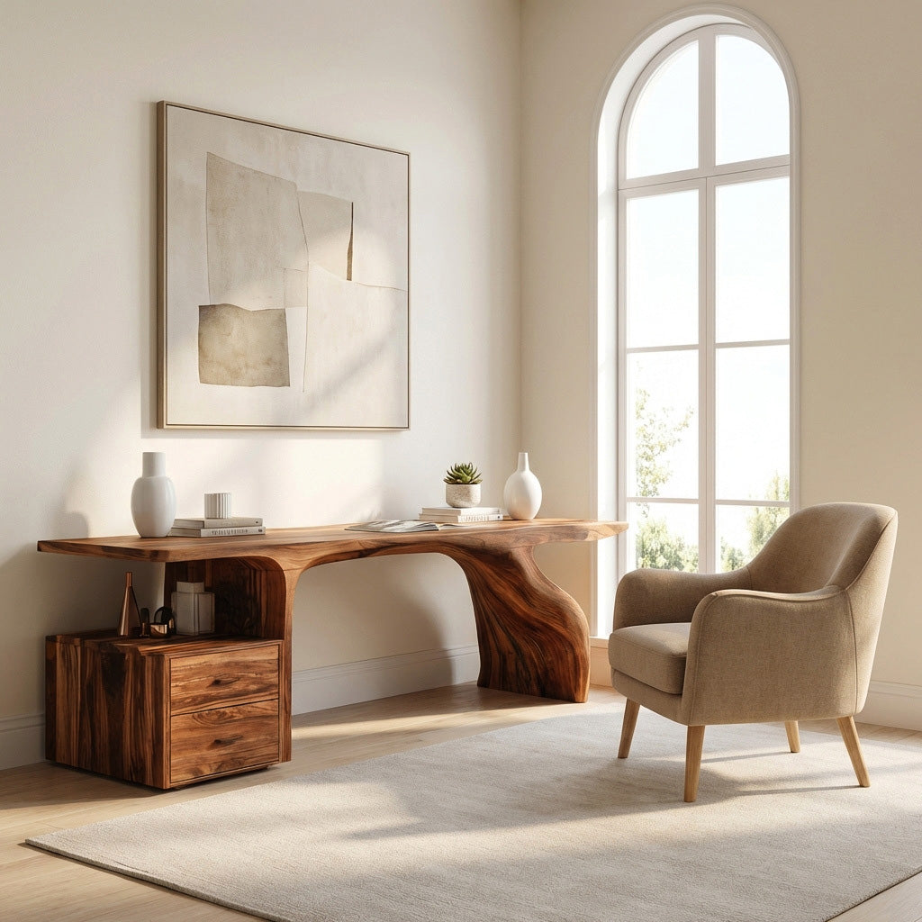Organic Live Edge Wood Desk With Storage Drawers For Workspace RTTHHNDE098