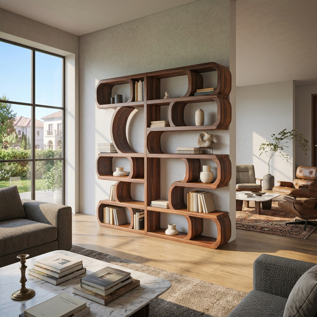 Modern Sculptural Bookshelf With Symmetrical Curves For Living Room Or Office SITHTTBS023
