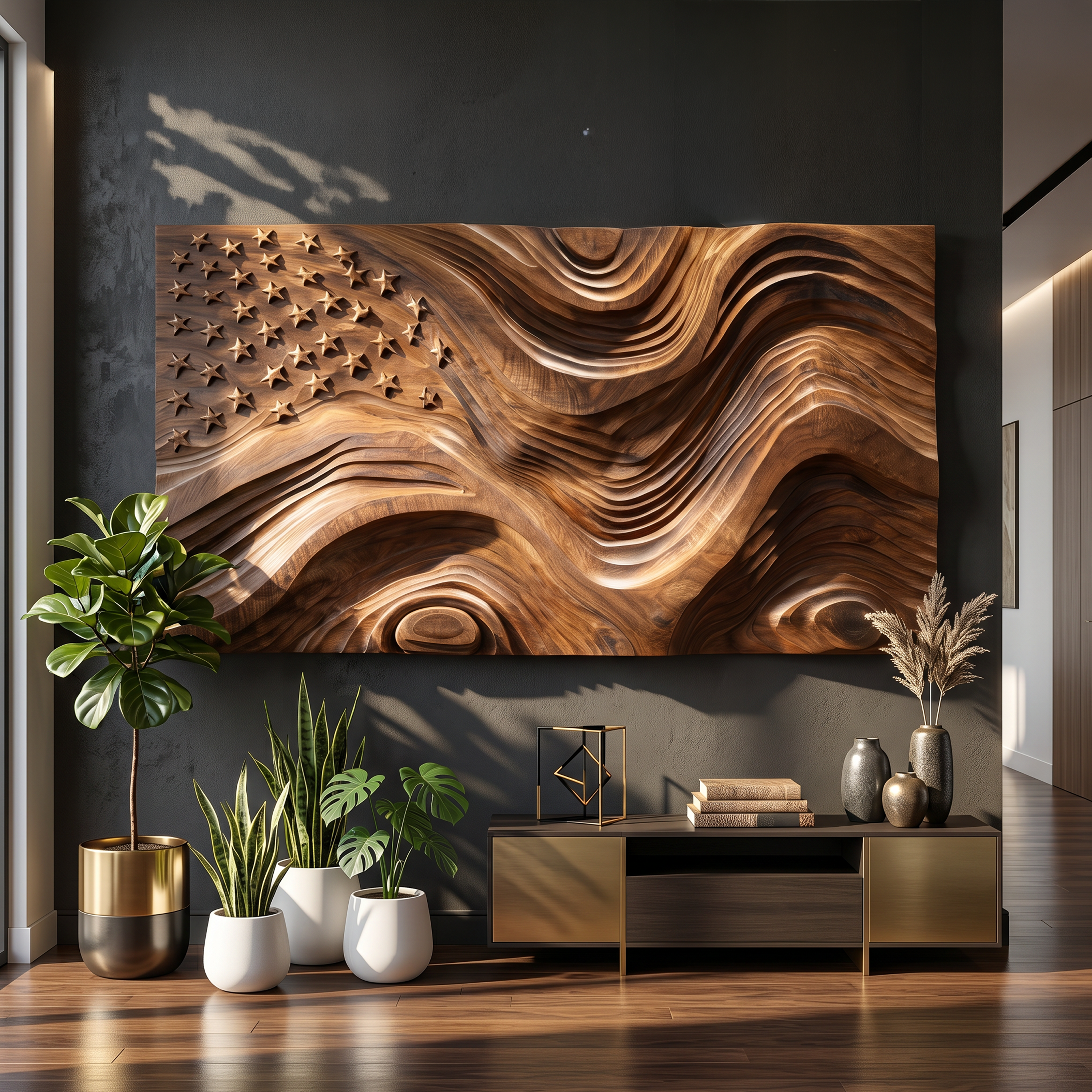 Rustic American Flag Wall Panel With Wave Relief For Living Room SILDTTRWA159