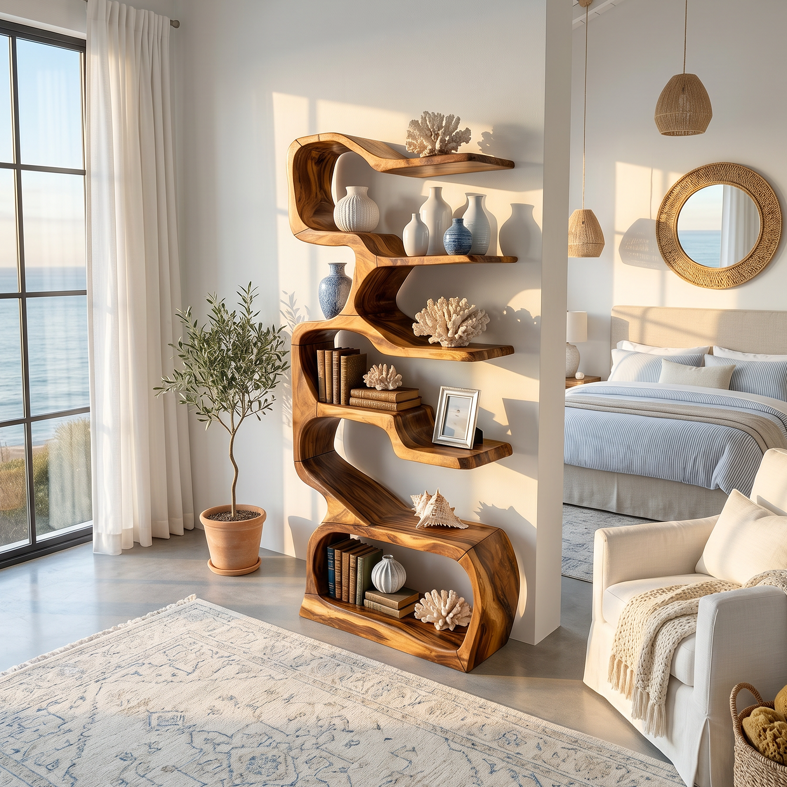 Organic Wooden Display Shelf For Coastal Living SILDTTRBS041