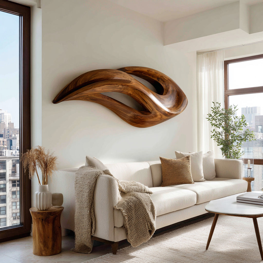 Contemporary Wood Wall Art With Unique Carved For Living Room RTTHHNWA178