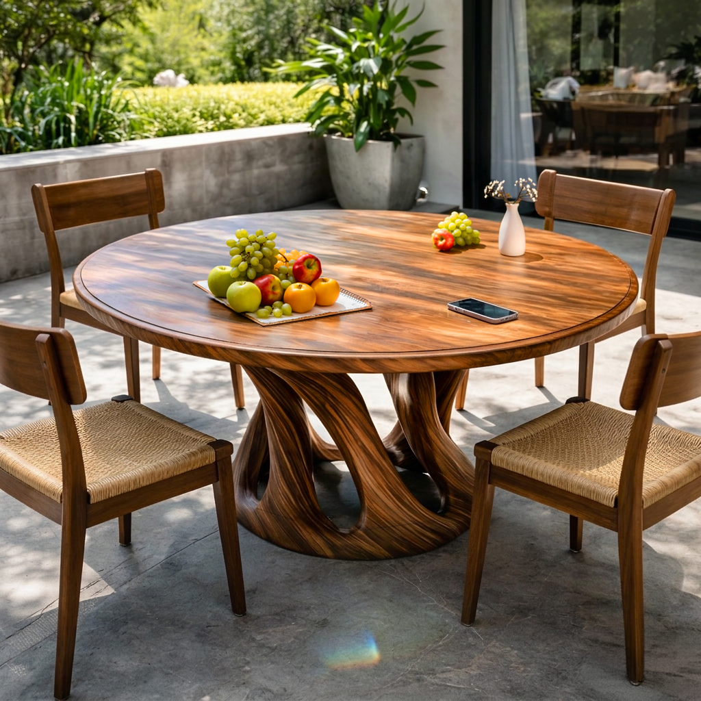 Mid Century Wooden Dining Table With Sculptural Base For Kitchen RTTHTTDN054