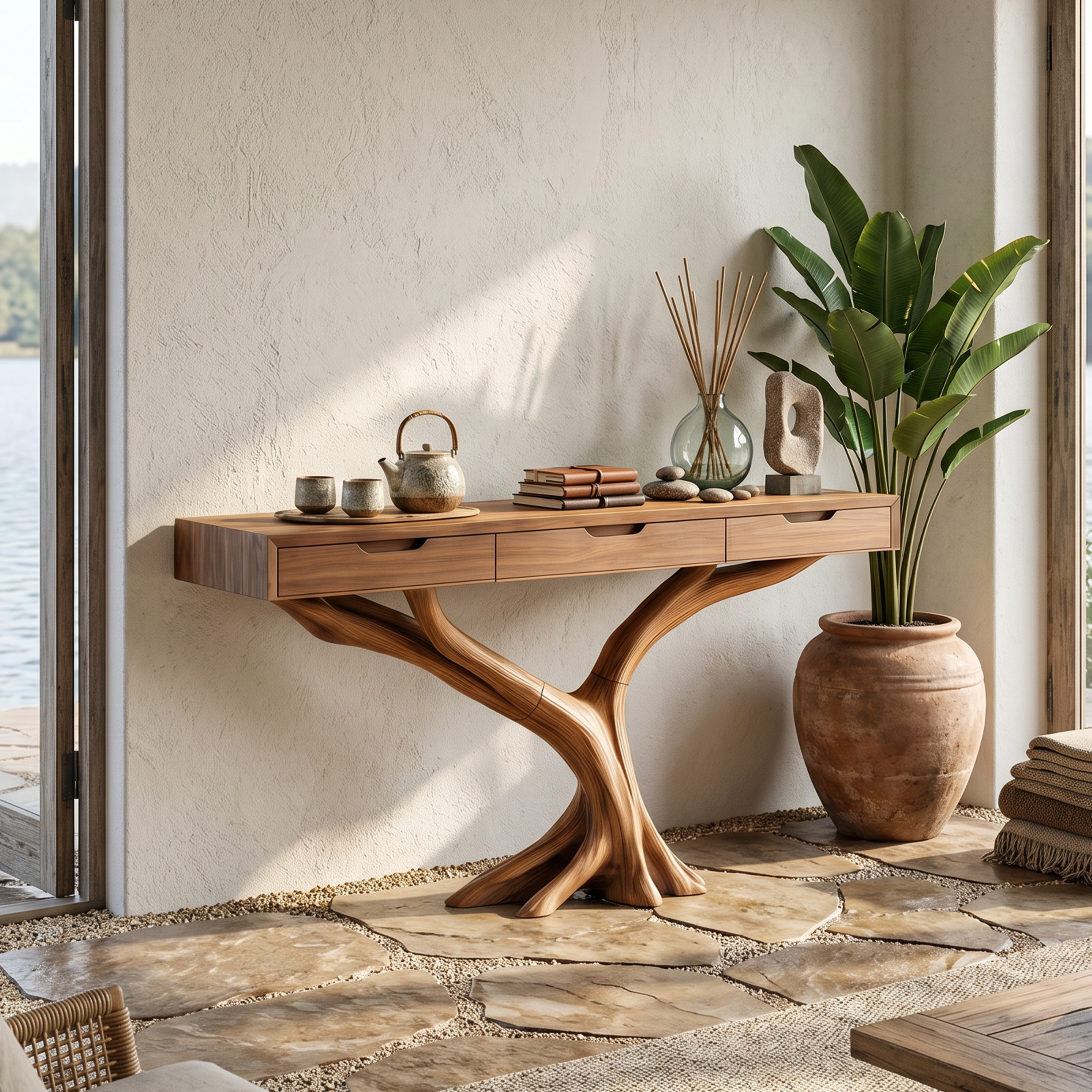 Farmhouse Live Edge Entryway Table For Furniture Decor With Storage SILDTTNCS019