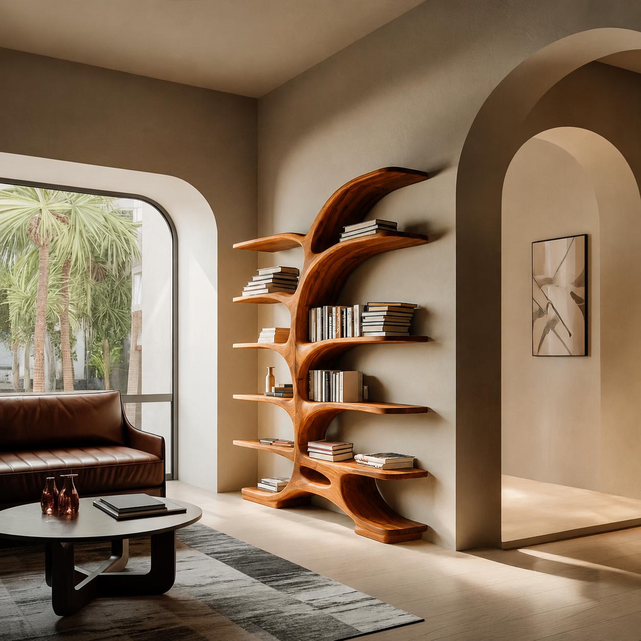Contemporary Sculptural Curved Bookshelf For Living Room Interior RTTHTTBS048