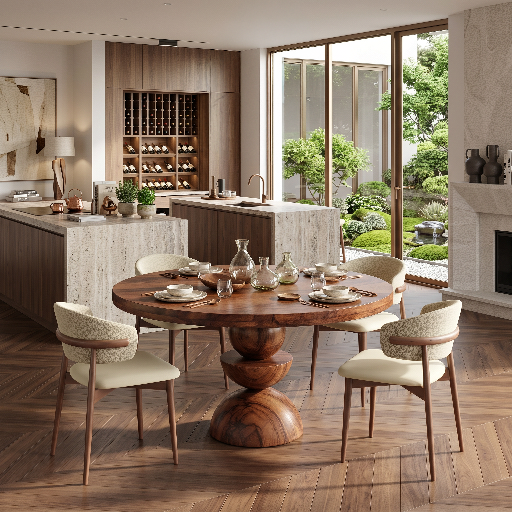 Modern Round Dining Table With Geometric Base For Kitchen And Dining Room SITHTTDN001