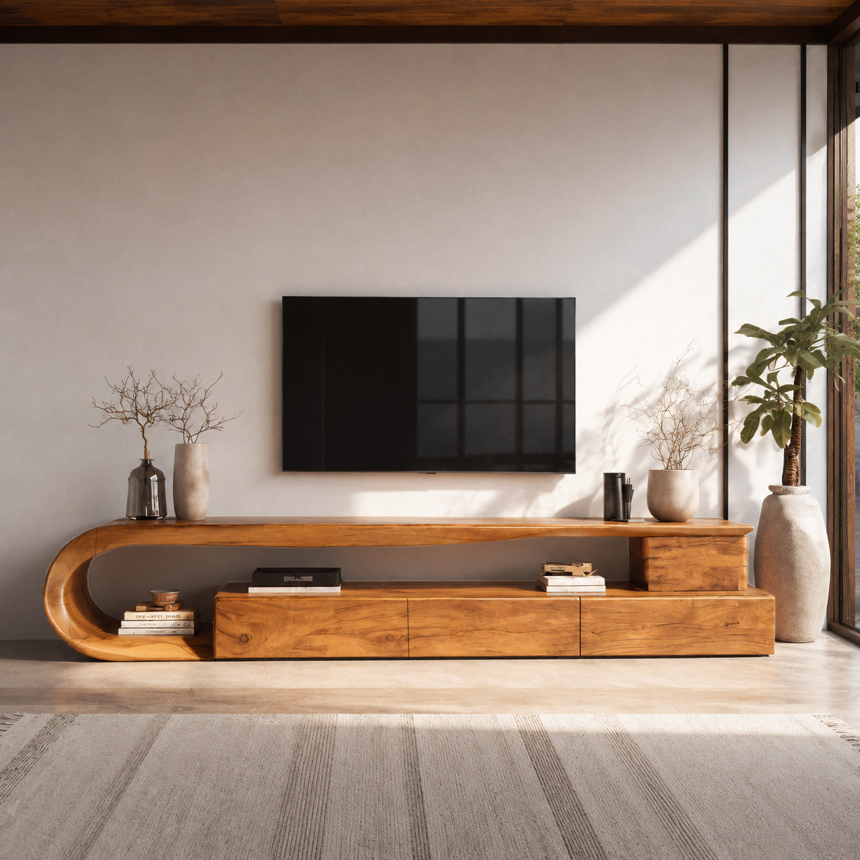 Modern Curved TV Console With Drawer For Living Room SITHHNTVC025